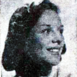 Newspaper photograph of a young white woman with a short bob haircut